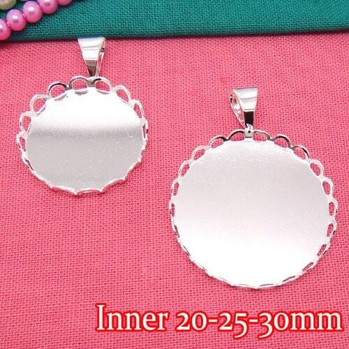 10pcs Wholesale inner 20-25-30mm Silver Plated Pendant Blank Jewelry Bezel Setting Tray for Cameo Cabochons