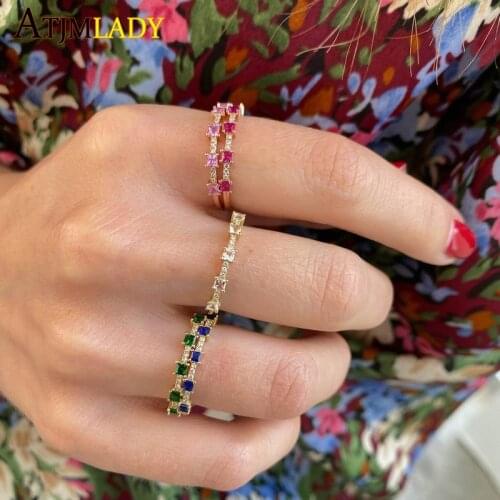 2021 Summer New European Women Girl Finger Bands Gold Color Rainbow Colorful Cubic Zirconia CZ Stacking Eternity Band Rings