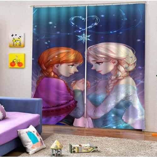 2021 New Disneys Digital Printed Drushed Shading Curtains Frozen Elsa Anna Princess Digital Bedroom Custom Curtains