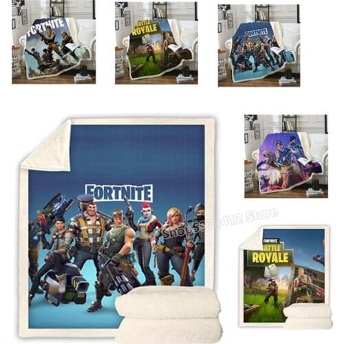 3D Woolen Blanket Fortnites Anime Figure Throw Blanket Fleece Microfibe Carpet Cartoon Printed Fleece Wearable Bedspread Bedding