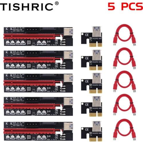 5PCS TISHRIC Newest 6 Capacitance PCIE Riser 009S Plus PCI-E Riser Card PCIE x16 PCI Express Extension Video Card for Mining