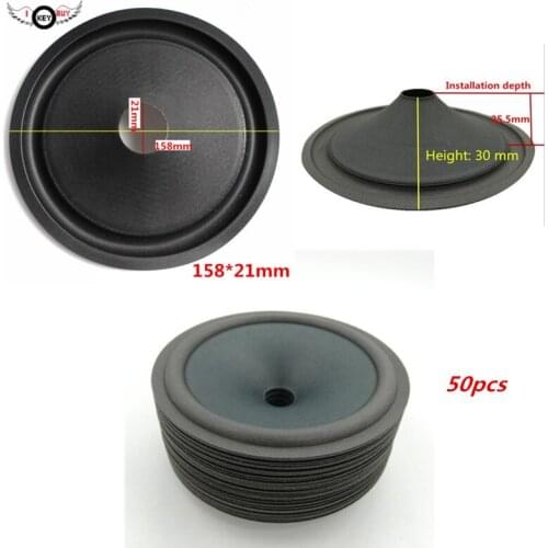 50pcs/lot 6 Inch Speaker Paper Cone Basin 158mm 21mm Core Drum Paper Foam Edge Bass Black Woofer Speaker Accessories Wholesale
