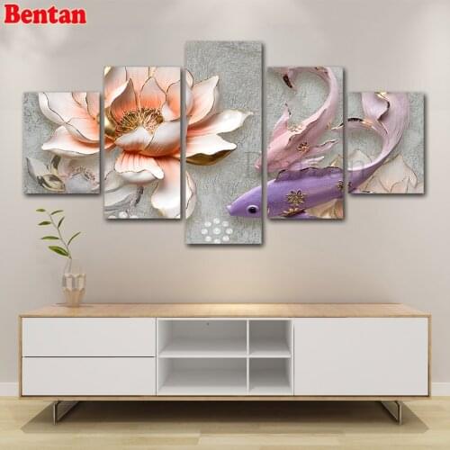 5 pcs diamond painting multi-pictures Chinese koi fish lotus mosaic diamond embroidery full square round diamond mazayka 5d diy