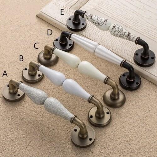 American antique door handle Red Black bronze handle Green bronze wood door handle European Art Crackle Ceramic pull handle210mm