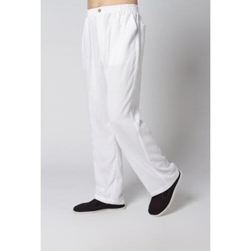 Sale White New Spring Chinese Mens Linen Kung Fu Trousers Size S M L XL XXL XXXL Free Shipping 2350-8