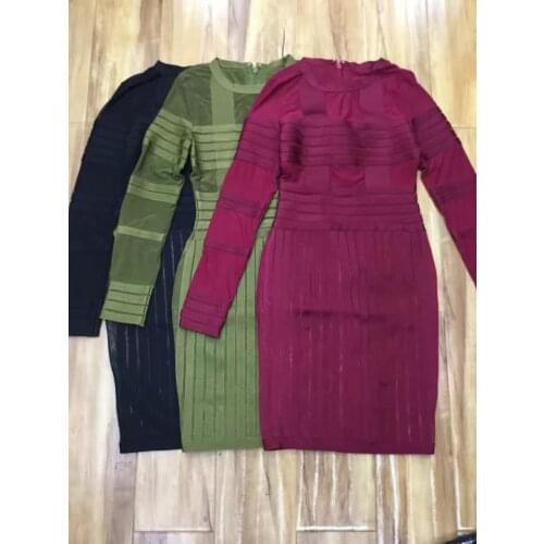 Long Sleeve Black Sexy Bandage Dress Women Dark Red Winter Dress Mesh Patchwork Dress Bodycon Party Dresses Vestido