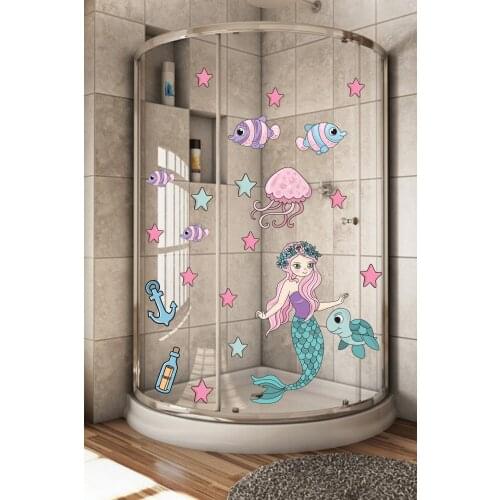 Deniz Kızı Balıklar Ve Yıldızlar Duşakabin Ve Duvar Sticker Seti Ev - Banyo Dekorasyon