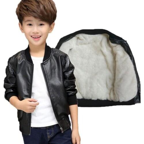 Child Leather Clothing Small Kid Casual Boys Jacket Black and Brown Spring and Winter Thickening 2 Style Boy Casual Jacket