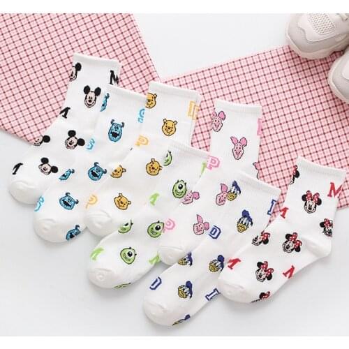 Disney new ladies socks cotton breathable not boring feet fresh and cute cartoon style solid color socks one yard adult socks
