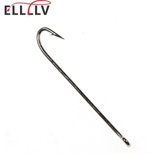 Elllv 50pcs White Nickel Long Shank Eel Hook High Carbon Steel Fishing Hook L M S