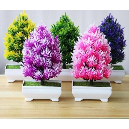 1pc Artificial Bonsai small Pine Tree art plant with pots Plastic fake plants home living room/desk Faux Topiary Christmas Tree