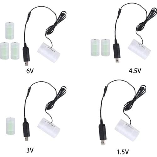 USB to D Cell Battery Eliminator Cable Replace 1-4pcs D Size 1.5V Batteries for Clocks Remotes Toys Electronic Device