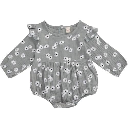 0-18M Newborn Baby Daisy Romper Cotton Linen Clothes Ruffle Long Sleeve Jumpsuit Playsuit Soft Infant Summer Clothes