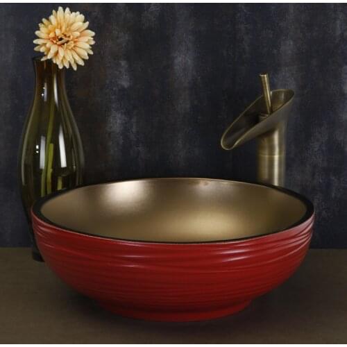 Red black and white round European Style wash basin Jingdezhen ceramic bathroom wash basin ceramic wash basin