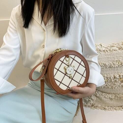 Round Women Bag Contrast Color Crossbody Bag Circular Design Handbags Embroidery Lady Top Quality Pu Leather Messenger Bag Femme
