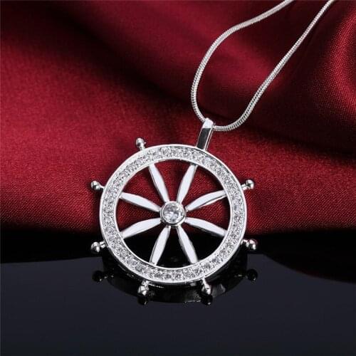 925 Sterling Silver Wheel Pendant Gemstone Cubic Zirconia Necklace Ladies Wedding Engagement Party Gift
