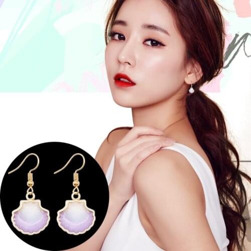 Cute Simple Female Earrings Small Shell Shape Pendant Multicolor Optional Alloy Material Fashion Jewelry Gift 2020 New