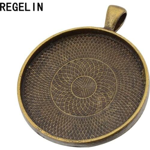 REGELIN Fashion 10pcs/lot 35mm Silver Plated Pendant Settings Cabochons Bases Bezel Trays Cabochon Cameo DIY Necklace Making