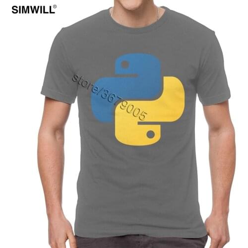 Fashion Python Logo Tee for Men Printed Pure Cotton T-shirt Crew Neck Short Sleeves Programming Code T Shirt