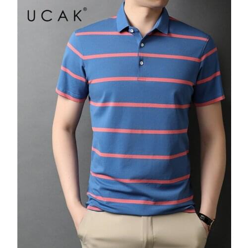 UCAK Brand Classic Striped Turn-down Collar Short Sleeve T-Shirts Summer New Streetwear Tops Casual Cotton T Shirt Homme U5524
