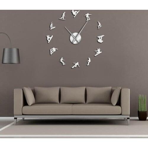 Snowboarders Portrait Contemporary DIY Wall Clock Snowboarding Sport Theme Acrylic Mirror Sticker Clock Gift For Snowboard Rider