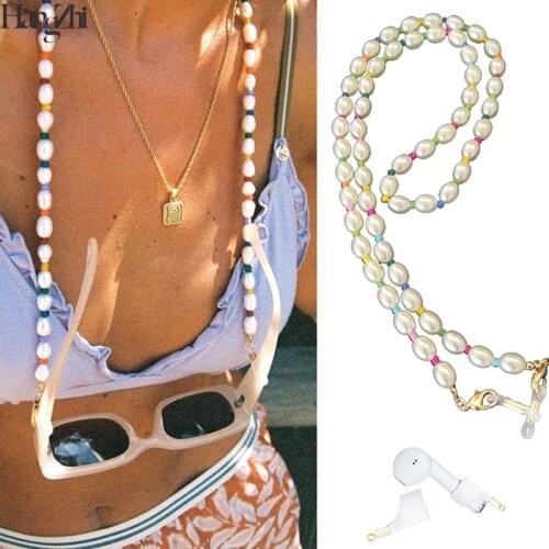 HangZhi 2020 New Ins Trendy Colorful Beads Pearl Necklace Mask Chain Glasses Earbuds Wireless Headphone Anti-lost Strap Lanyard