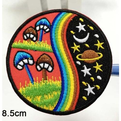 New Arrival Mushroom Rainbow Hippie Cosmic Boho Retro Love Peace Applique Iron On Patch Space Moon And Star