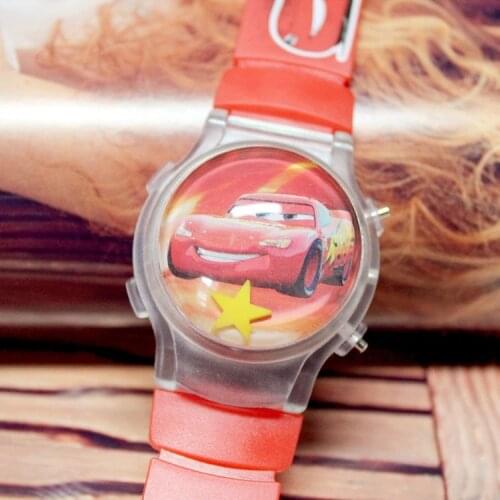 The New Car mobilization Cartoons Lightning McQueen Silicone tape Luminous childrens watch Cool Flashing Boy Electronic Watch