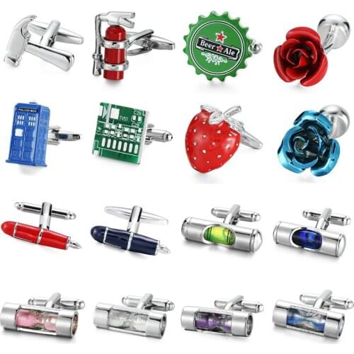 Novel High quality French tie clip Cufflinks Rose circuit board level fire extinguisher Design Hand colored cuff buttons for man