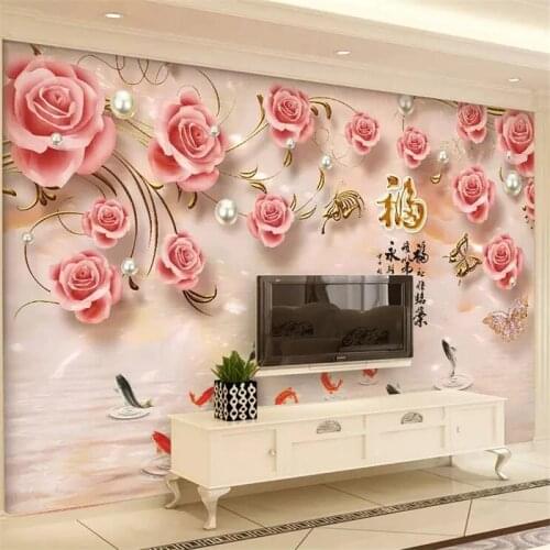 Beibehang Custom wallpaper 3d photo mural jewelry rose embossed nine fish figure floral TV background wallpaper papel de parede