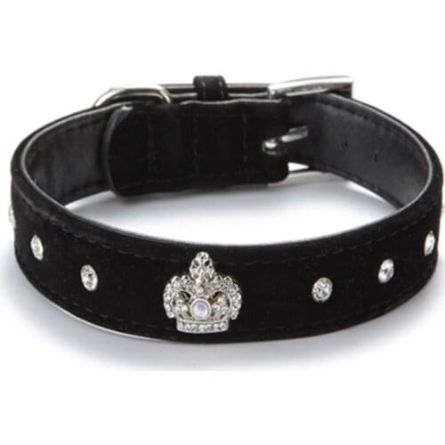 Soft Velvet Material Adjustable necklace Rhinestones Crown Dog Collar Pet Dog Cat Collars with 4colors XS S M L XL Free shipping