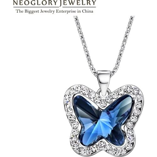 Neoglory Jewelry Blue Rhinestone Pendant Fashion Necklace Butterfly Choker For Women 2020 New Gifts