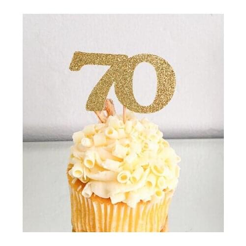 Popular Glitter Cupcake toppers 70th birthday decorations custom number wedding toothpicks Bridal baby shower party decor