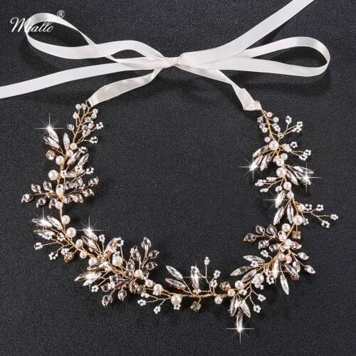 Miallo Handmade Pearl Crystal Bridal Hair Vine Jewelry Gold Bridal Headpiece Crown Headband Accessories