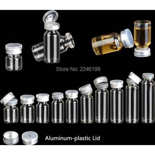 100pcs D22mm Clear Glass Bottle Test Tube With Aluminum-Plastic Butyl Rubber Cap Medical Liquid Seal Bottles Empty Packaging