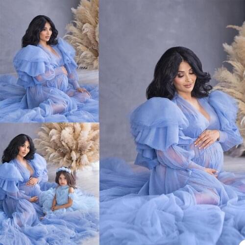 Plus Size Pregnant Maternity Sleepwear Prom Dress Ruffle Long Sleeves Nightgowns For Photoshoot Lingerie Bathrobe Nightwear