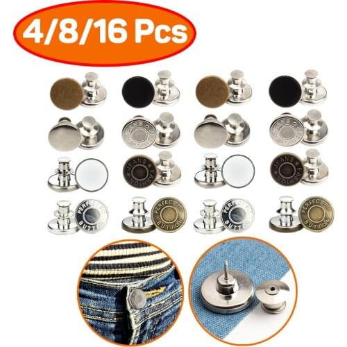 Detachable Snap Fastener Retro Metal Buttons Pants Pin for Jeans Retractable Buckles Button Sewing-Free Perfect Fit Reduce Waist