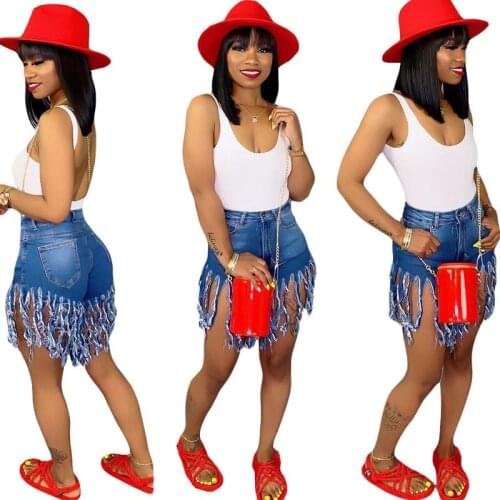 Sexy Streetwear Denim Shorts for Women Summer High Waist Tassel Jean Shorts Pockets Skinny Vintage Casual Shorts Jeans Plus Size