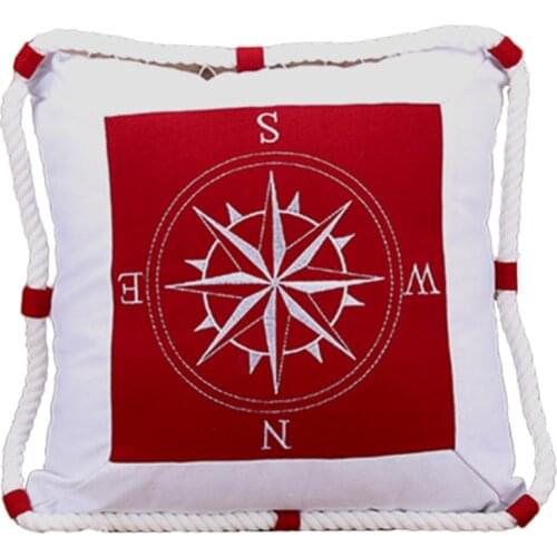 Mediterranean Navigation Furnishing Navy Sea Marine Pillow Case Canvas for Compass Embroidery Cushion Cover