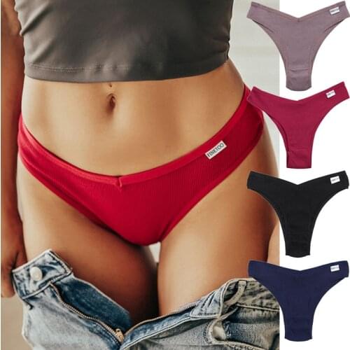 FINETOO Womens Panties Cotton G-String Panties Underwear Women Comfortable Casual T Back Female V Waist Intimate Lingerie