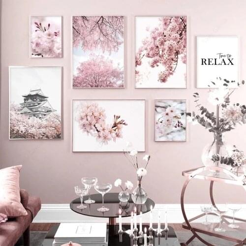 Cherry Wall Art Canvas Painting Pink Flower Poster Modern Art Print Landscape Posters Nordic Wall Pictures For Living Room Decor