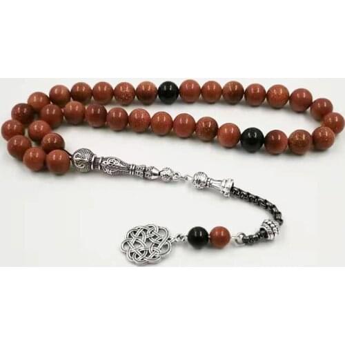 Everything new Gold sandstone tasbih with Blue sandstone beads gfit Ramadan 33 66 99 Paryer beads Muslim misbaha Mans bracelet