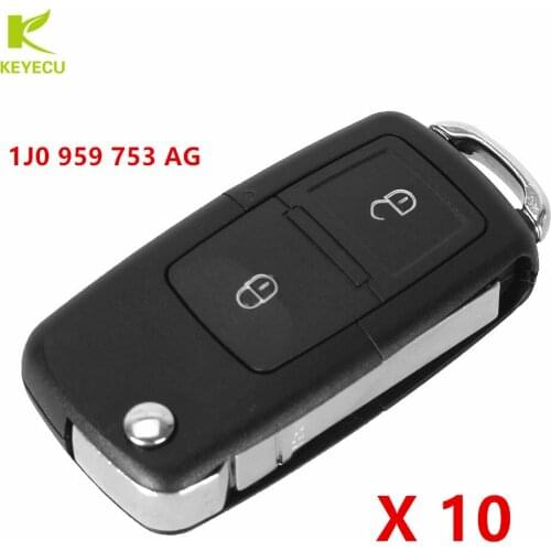 KEYECU 10X Replacement Flip Remote Key 2 Button 434MHz ID48 Chip 1J0 959 753 AG for Volkswagen Golf Passat Polo Seat Skoda
