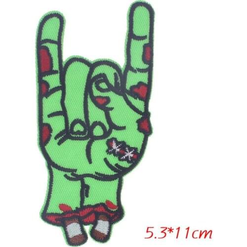 Green Hand Patches for Clothing Ironing on Jeans Stripes Stickers Custom Embroidered Badges Patch Creative DIY Gesture Applique