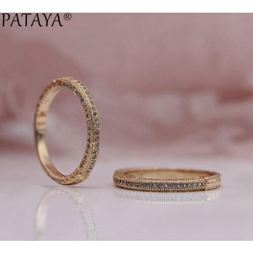 PATAYA New Micro Wax Inlay Natural Zircon Small Rings 585 Rose Gold Women Wedding Trendy Exquisite Noble Jewelry Accessories