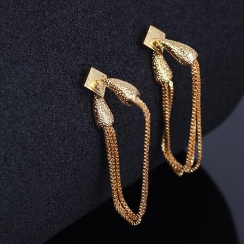 Brass With 18K Gold Snake Chains Drop Earrings Women Jewelry Punk Party Gown Runway Korean Japan INS Fashion