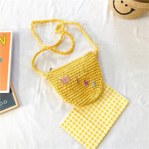 066F Fashion Summer Childrens Straw Woven Shoulder Bag Cute Girls Bohemian Mini Beach Bags