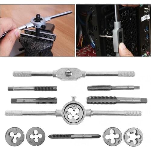 12pcs/set Multifunction Screw Tap & Die External Thread Cutting Tapping Hand Tool Kit M6 M7 M8 M10 M12 Taps for Hand Use