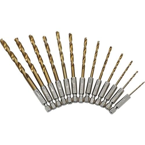 13pcs/lot HSS High Speed Steel Titanium Coated Drill Bit Set 1/4 Hex Shank 1.5-6.5mm
