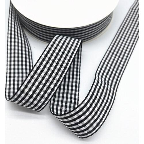 5yards 10mm 15mm 19mm 25mm Black Lattice Plaid Polyester Ribbons Bow Ribbon Gift Wrapping Christmas Ribbon DIY Crafts